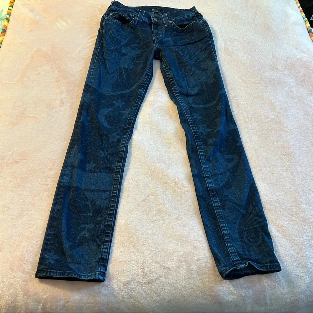 True Religion Geno blue jeans with celestial design size 30 casual streetwear
